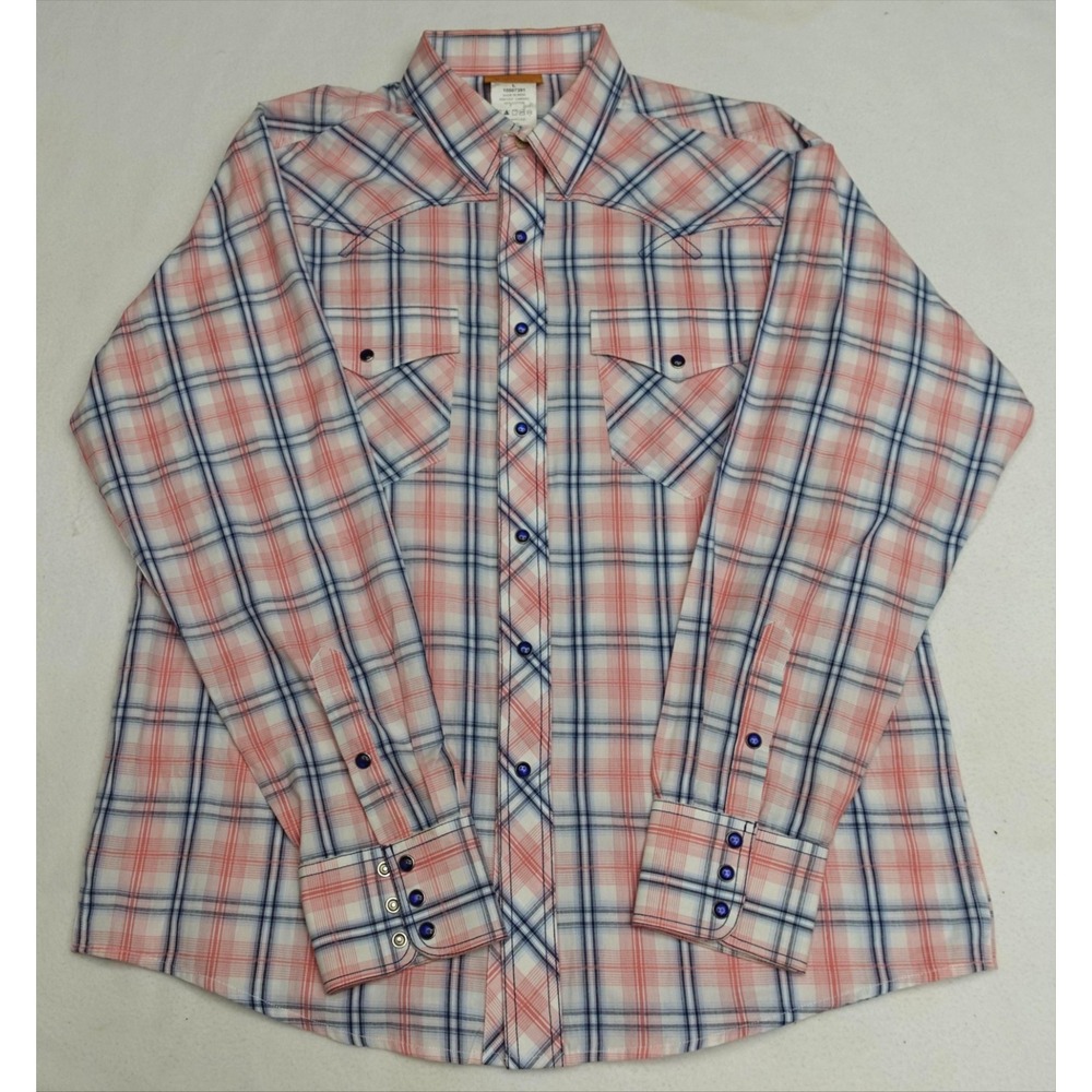 Ariat Shirt Mens L Pink Plaid Long Sleeve Snap Front Western Button Up Casual